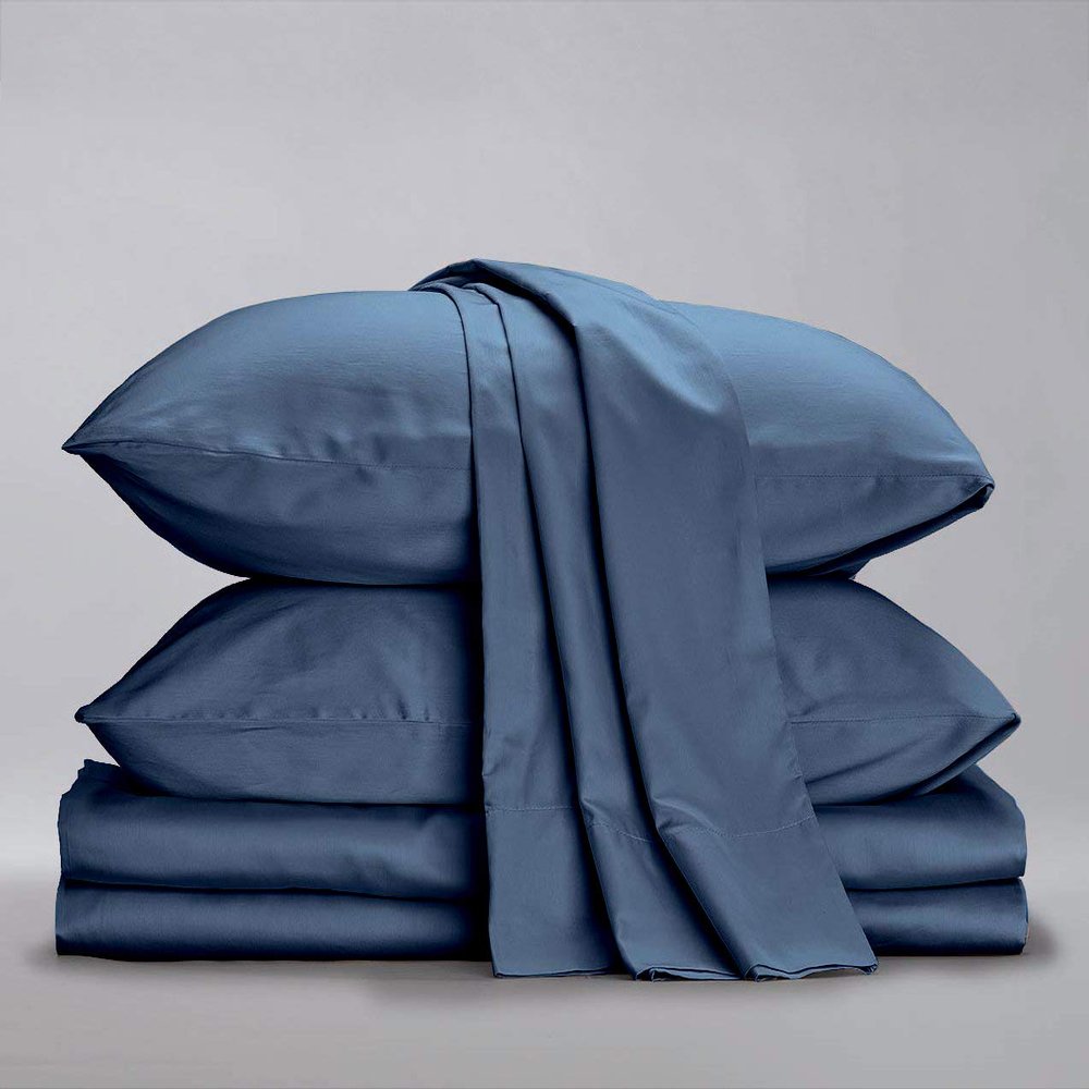 100%-Organic-Cotton | Certified | 800-Thread-Count-Long-Stapple-Cotton |4 PCs| Queen-XL - Mediterranean Blue| Fits Upto 12-Inch-DEEP-Pocket | Breathable Crisp Cool | Luxury Finish | Sustainable