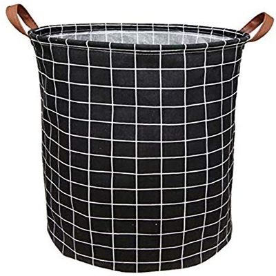 BOOHIT Cotton Fabric Storage Bin,Collapsible Laundry Basket-Waterproof Large Storage Baskets,Toy Organizer,Home Decor(Black Plaid)