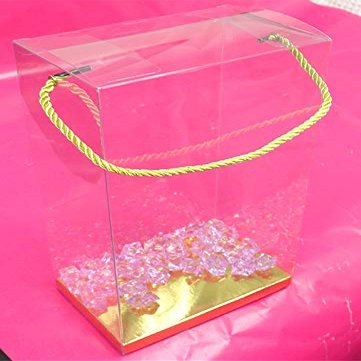 Durapak Supplies 12 PCS 6(W) x4(D) x11.5(H) Rope Handle w/Golden Card Bottom, Clear Plastic PVC Boxes for Party Favor Wedding Favor, retail products packaging and display
