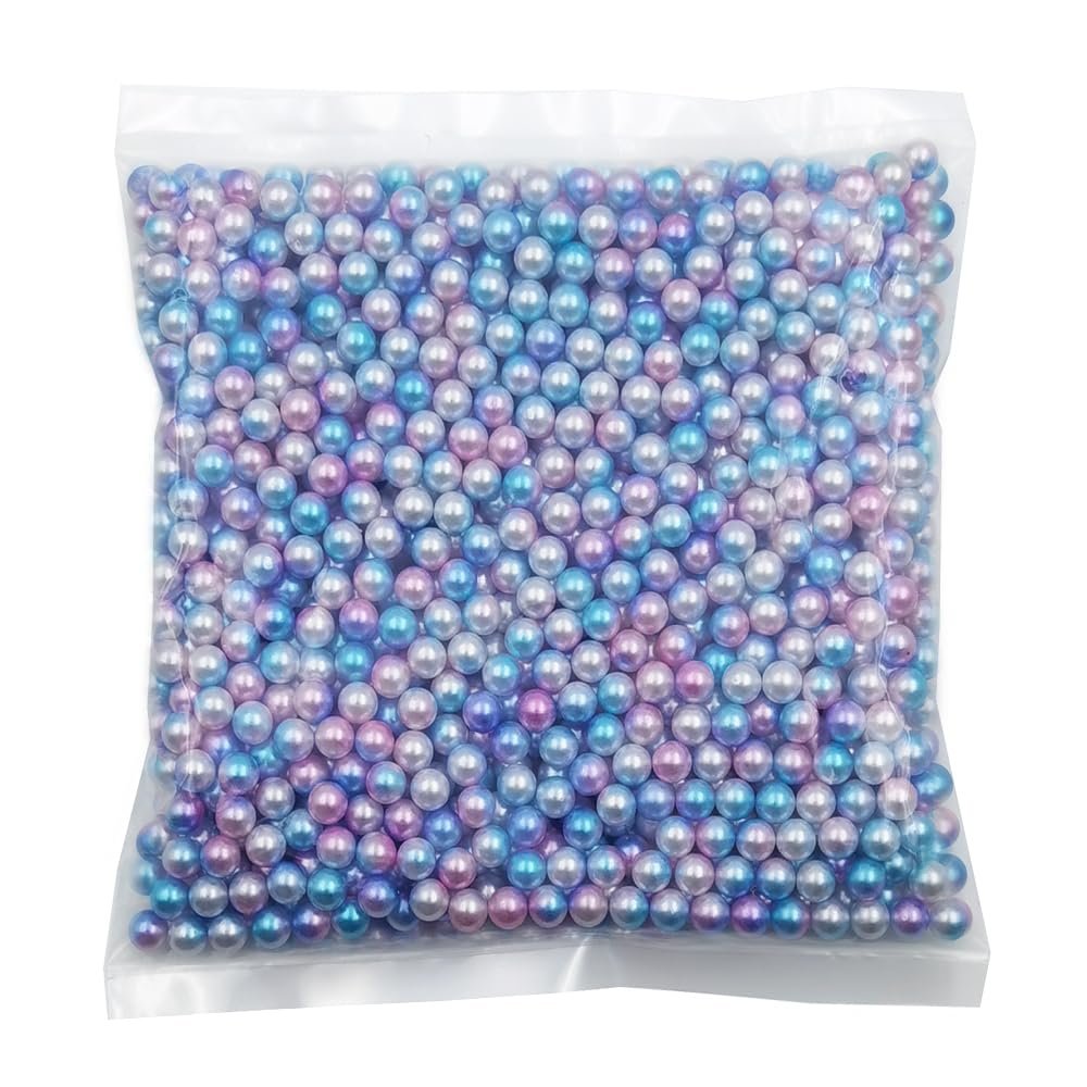 INSPIRELLE 1100 Pieces Gradient Undrilled ABS Art Faux Pearls for Vase Fillers, 8mm Blue-Purle No Hole Makeup Beads Mermaid Imitation Round Pearl Beads for Table Scatter Home Wedding Decoration
