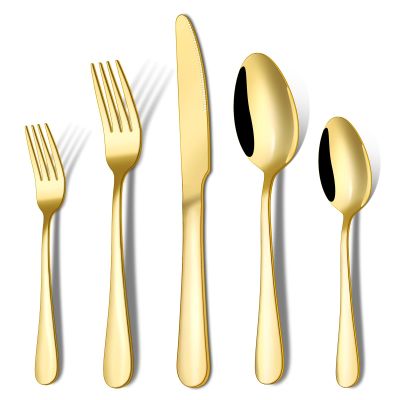 20-Piece Gold Silverware Set, ENLOY Flatware Cutlery Set Stainless Steel Utensils Service for 4, Heavy Duty Gift and Dishwasher Safe, Mirror Polished Dinner Knife, Fork, Spoon for Restaurant