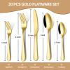20-Piece Gold Silverware Set, ENLOY Flatware Cutlery Set Stainless Steel Utensils Service for 4, Heavy Duty Gift and Dishwasher Safe, Mirror Polished Dinner Knife, Fork, Spoon for Restaurant view 2