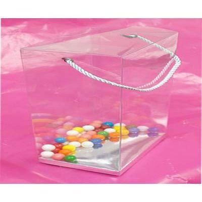 Durapak Supplies 24 PCS 5.5(W) x4(D) x7.5(H) Rope Handle w/Silver Card Bottom, Clear Plastic PVC Boxes for Party Favor Wedding Favor, retail products packaging and display