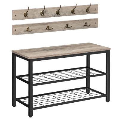 HOOBRO Hall Tree with Bench, Coat Rack Shoe Bench Set, Entryway Shoe Rack with Coat Hooks, Hall Tree Coat Rack, 27.6" L x 11.8" W x 18.1" H, Mud Room, for Foyer, Front Door, Greige BG07MT01