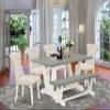 East West Furniture V096GA235-6 6 Piece Dining Table Set Contains a Rectangle Dining Room Table with V-Legs and 4 Doeskin Linen Fabric Parson Chairs with a Bench, 36x60 Inch, Multi-Color view 2