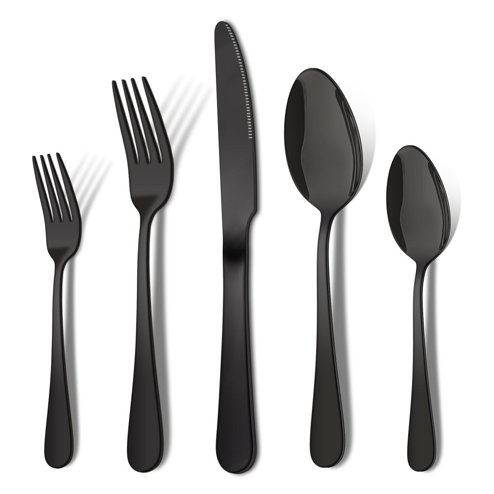 20 Pieces Black Silverware Set, ENLOY Flatware Cutlery Set Stainless Steel Utensils Service for 4, Heavy Duty Gift and Dishwasher Safe, Mirror Polished Dinner Knife, Fork, Spoon for Restaurant