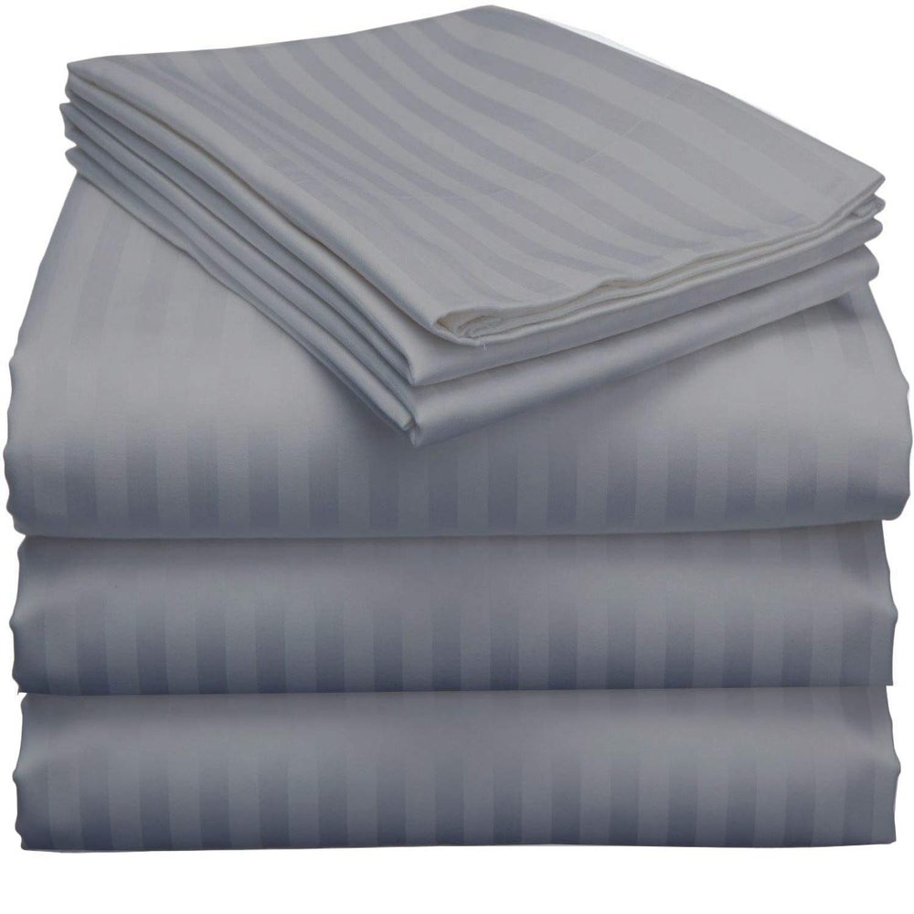 Split Sheet Set (5Pc) Split California King Sheets for Adjustable Beds 100% Egyptian Cotton 800 Thread Count Split California King Sheet Set, 18" Deep Pocket Adjustable Bed Sheets, Silver Stripe