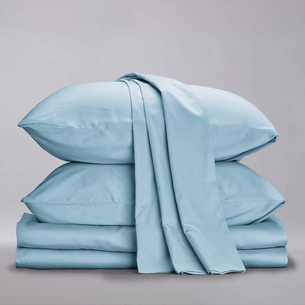 100%-ORGANIC-COTTON | Certified | 800-Thread-Count-Long-Stapple-Cotton | 4 PCs | Short-Queen - Light Blue| Fits Upto 10-Inch-DEEP-POCKET | Breathable Crisp Cool | Luxury Finish | Sustainable
