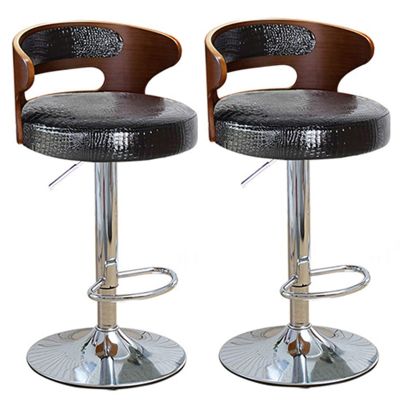 360 Swivel Bar Stools Set of 2 Height Adjustment Bar Stool with Footrest and Wooden Backrest Home Kitchen Counter Bar Chair Black-3