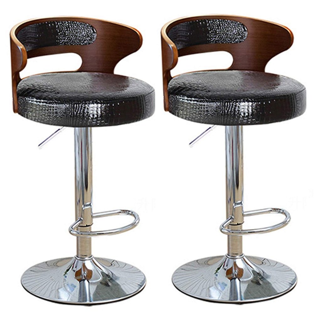 360 Swivel Bar Stools Set of 2 Height Adjustment Bar Stool with Footrest and Wooden Backrest Home Kitchen Counter Bar Chair Black-3