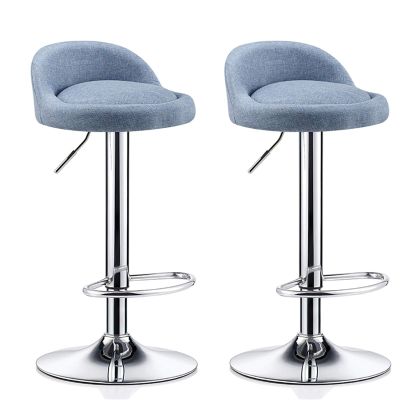 360  Swivel 2 PCS Bar Stools Set with Backrest Adjustable Height 71-91 CM Gas Lift and Base for Breakfast Bar Counter Kitchen Blue