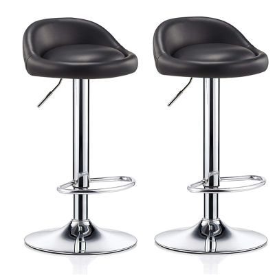 360  Swivel 2 PCS Bar Stools Set with Backrest Adjustable Height 71-91 CM Gas Lift and Base for Breakfast Bar Counter Kitchen Black