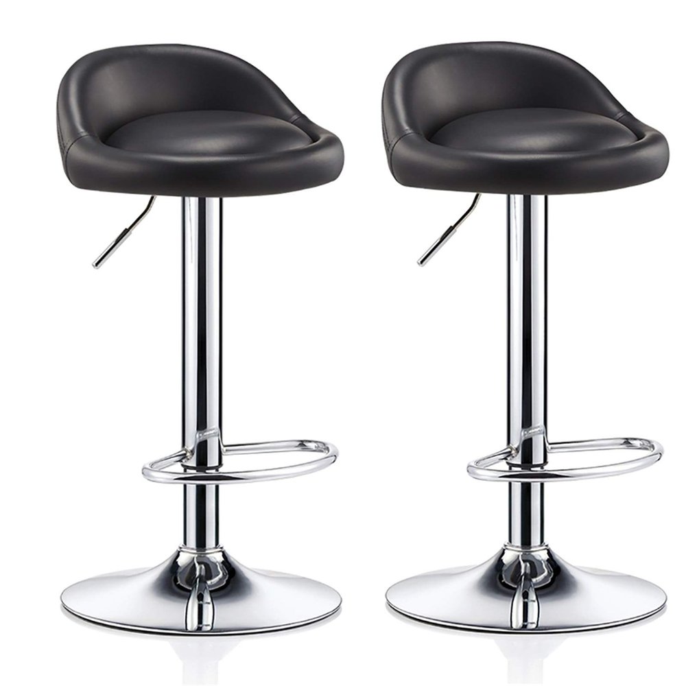 360  Swivel 2 PCS Bar Stools Set with Backrest Adjustable Height 71-91 CM Gas Lift and Base for Breakfast Bar Counter Kitchen Black