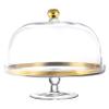 Barski Glass - Cake Stand - and - Dome - with - Gold Rim - and - Gold Knob - for - Cake - Fruit - Cheese - 11.75" Diameter - Made in Europe view 1