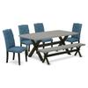 East West Furniture X697EL121-6 6 Piece Dining Set Contains a Rectangle Dining Room Table with X-Legs and 4 Blue Linen Fabric Parson Chairs with a Bench, 40x72 Inch, Multi-Color view 1