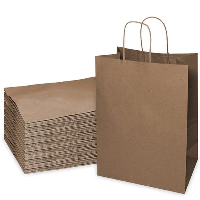 EcoQuality - 13x7x17 inches - 25pcs - Large Brown Kraft Paper Bags with Handles, Shopping, Gift Bags, Party, Merchandise, Lunch Bags, Grocery Bags
