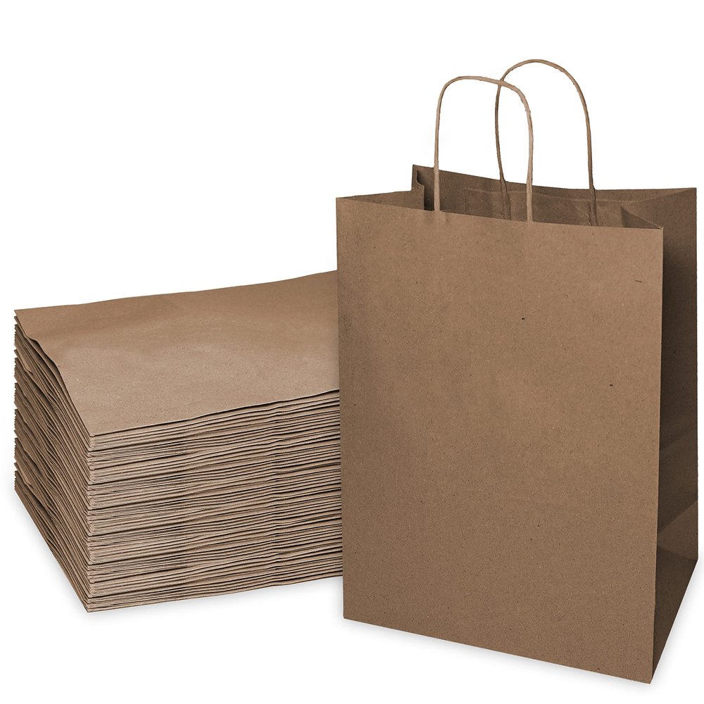 EcoQuality - 13x7x17 inches - 25pcs - Large Brown Kraft Paper Bags with Handles, Shopping, Gift Bags, Party, Merchandise, Lunch Bags, Grocery Bags