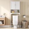 Yaheetech Over The Toilet Cabinet, Double Door Bathroom Storage Organizer, Toilet Rack with Inner Adjustable Shelf and Open Storage Shelf, White view 2