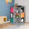 Costzon 9-Cubby Kids Bookcase with Extra Large Storage Baskets, Multi-Bin Children's Organizer Shelf with 6 Cubes and 3 Shelves, Wooden Storage Sideboard Suitable for Playroom, Decor Room (Gray) view 2