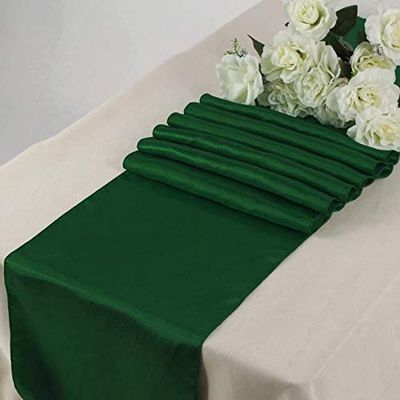 10 Pc 12 x 108 inch Long Charmeuse Satin Table Runners Bright Shiny Satin Silk and Smooth Fabric Runners for Table Decorations Great for Birthday Parties,Baby Shower Banquet Wedding - Hunter Green