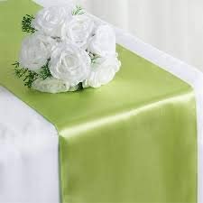 10 Pc 12 x 108 inch Long Charmeuse Satin Table Runners Bright Shiny Satin Silk and Smooth Fabric Runners for Table Decorations Great for Birthday Parties,Baby Shower Banquet Wedding - Apple Green