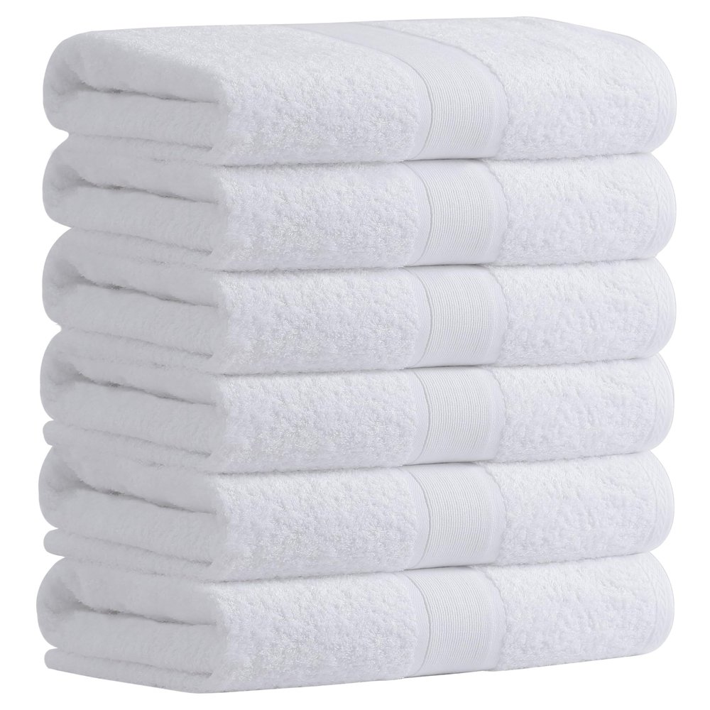 Aibaser Bath Towels, 27x54inch - Natural, Ultra Absorbent Towels for Bathroom, Travel, Gym, Shower and Spa (6 Piece Set) (White)