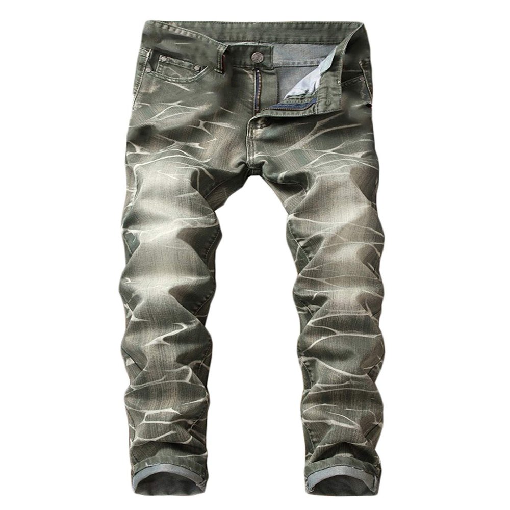 Andongnywell Men's Moto Biker Skinny Fit Denim Pants Zip-up Stretch Slim Fit Straight Jeans Trousers (Green,31)