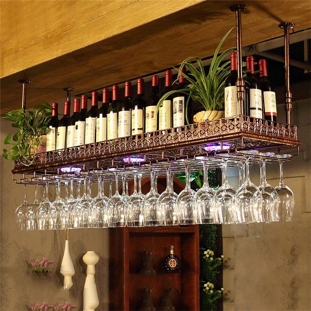 CGF- Mounted Wine Racks Hanging Wine Rack, Cup Rack Wine Glass Rack Height Adjustment, Glassware Rack Rack Bar Wrought Iron Restaurant Kitchen Ceiling Storage Rack Adjustable Height 30cm~60cm