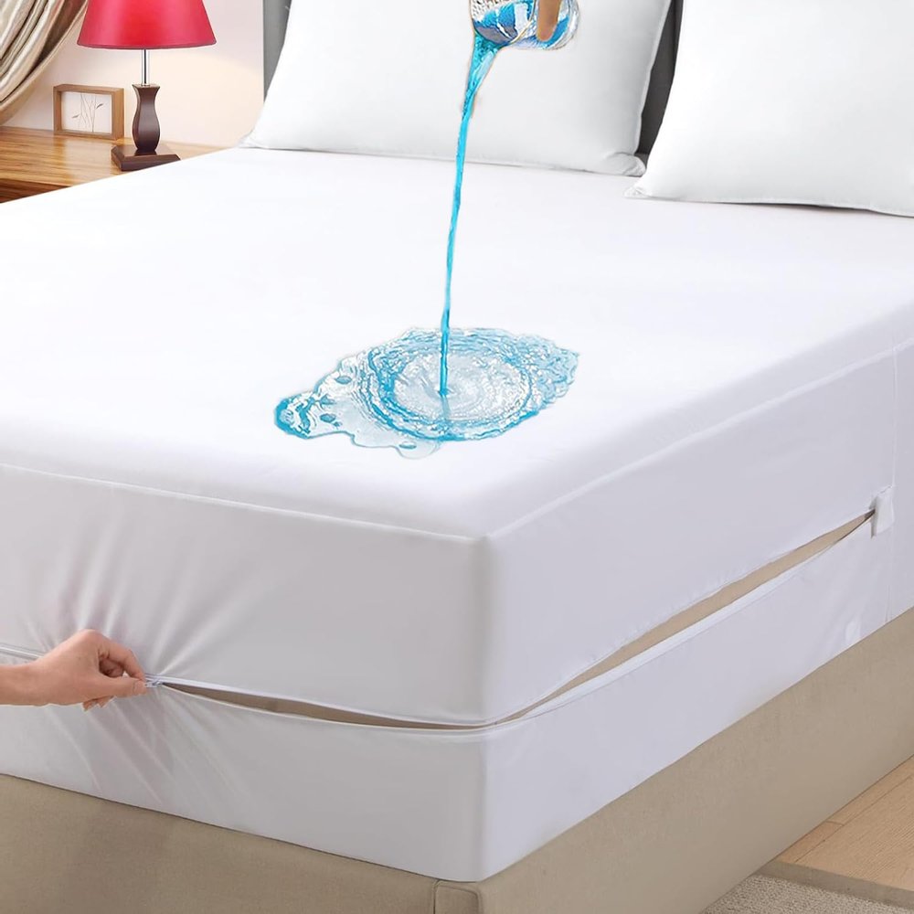 California King Waterproof Zippered Mattress Encasement, Breathable, Noiseless, Machine-Washable Zipped Mattress Cover, Fitting 7" - 15" Deep Mattress