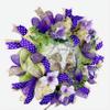 20x20x6 "Welcome Spring" Wreath with 3 DESIGNER ROSE FABRIC EASTER EGGS, Flowers & Ribbon for Front Door Outside or Inside Decorations, Very Full Large Spring Wreath view 2
