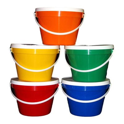 Talisman, Plastic Buckets & Lids, Gallon, 5 Pack, Red Blue Yellow Green & Orange