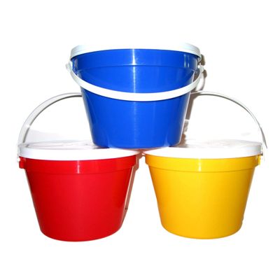 Talisman, Plastic Buckets & Lids, Gallon, 3 Pack, Red Blue & Yellow