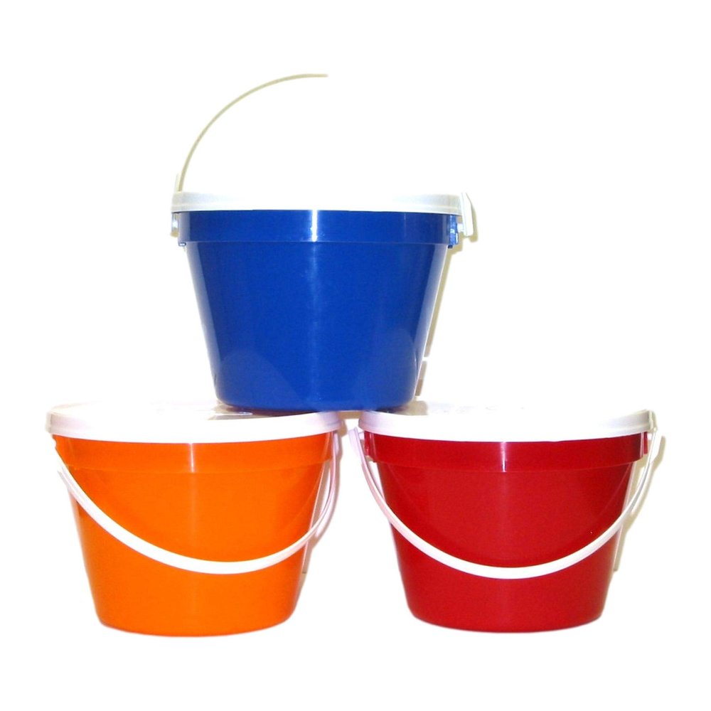 Plastic Buckets & Lids, Gallon, 3 Pack, Red Orange & Blue