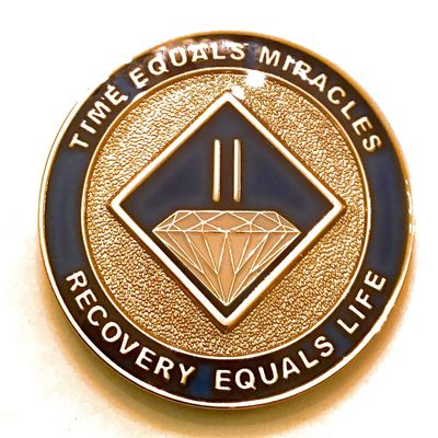 2 Year NA Blue & Gold Diamond Style Recovery, Clean, Medallion, Chip, Coin, Token