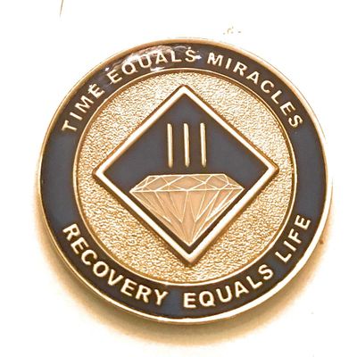 3 Year NA Blue & Gold Diamond Style Recovery, Clean, Medallion, Chip, Coin, Token