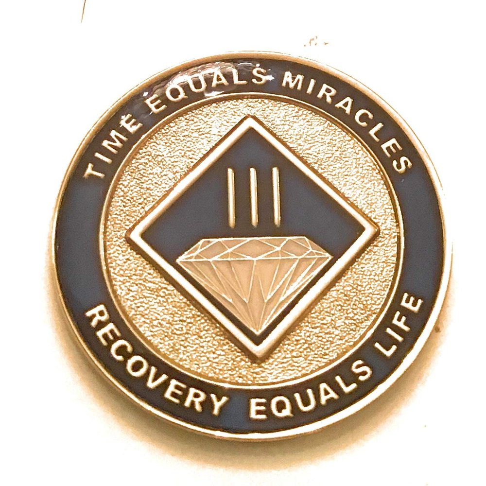 3 Year NA Blue & Gold Diamond Style Recovery, Clean, Medallion, Chip, Coin, Token