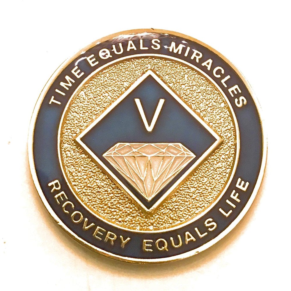 5 Year NA Blue & Gold Diamond Style Recovery, Clean, Medallion, Chip, Token