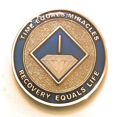 1 Year NA Blue & Gold Diamond Style Recovery, Clean, Medallion, Chip, Coin, Token