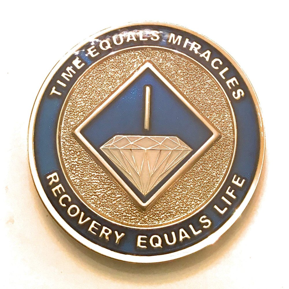 1 Year NA Blue & Gold Diamond Style Recovery, Clean, Medallion, Chip, Coin, Token