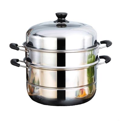 304 Stainless Steel Stock Pot/steamer, With Steamer, Household/Commercial, 3-layer, Thickened, 28-36 Cm, for Gas Stove/induction Cooker (3-15 People) (Size : 30cm)