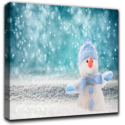 Snowy Christmas Wall Art Decor Picture Painting Poster Print on Canvas Panels Pieces - Creative Theme Wall Decoration Set - Snowman Wall Picture for Creative Space 17 by 30 in