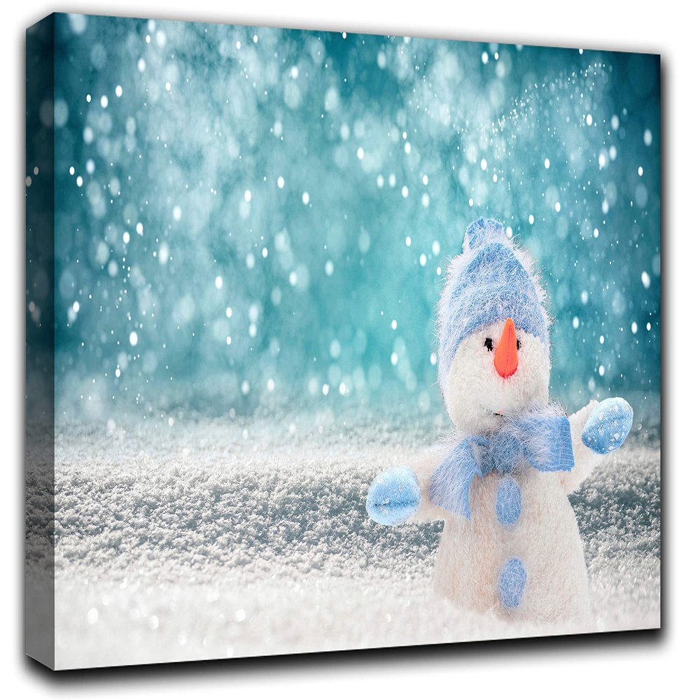 Snowy Christmas Wall Art Decor Picture Painting Poster Print on Canvas Panels Pieces - Creative Theme Wall Decoration Set - Snowman Wall Picture for Creative Space 17 by 30 in