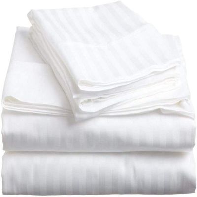 100% Egyptian Cotton 1000 Thread Count Luxury & Ultrasoft 6-Piece Bed Sheet Set (1 Fitted, 1 Flat, 4 Pillowcase) Fits Upto 21-24 Deep Pocket (King Size, White Color) Stripe Pattern