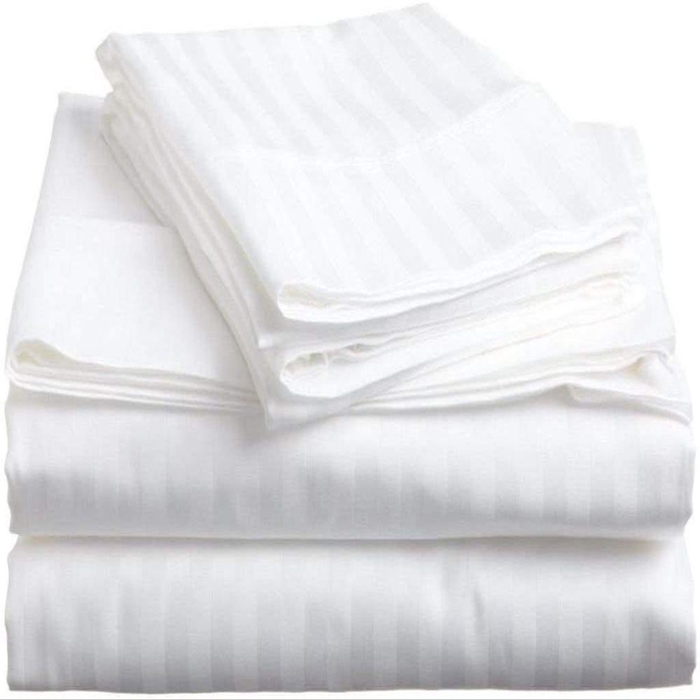 100% Egyptian Cotton 1000 Thread Count Luxury & Ultrasoft 6-Piece Bed Sheet Set (1 Fitted, 1 Flat, 4 Pillowcase) Fits Upto 21-24 Deep Pocket (King Size, White Color) Stripe Pattern