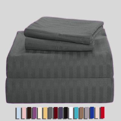 100% Egyptian Cotton 1000 Thread Count Luxury & Ultrasoft 6-Piece Bed Sheet Set (1 Fitted, 1 Flat, 4 Pillowcase) Fits Upto 21-24 Deep Pocket (Queen Size, Grey Color) Stripe Pattern