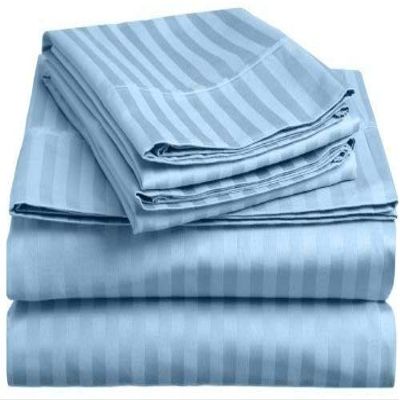 100% Egyptian Cotton 1000 Thread Count Luxury Soft Italian Finish 6-Piece Bed Sheet Set (1 Fitted, 1 Flat, 4 Pillowcase) Fits Upto 6-9 Deep Pocket (Queen Size, Light Blue Color) Stripe Pattern
