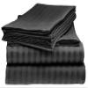 100% Egyptian Cotton 1000 Thread Coun Luxurious Soft 4-Piece Bed Sheet Set Fits Upto 18-20 Deep Pocket (King Size, Black Color) Stripe Pattern view 1