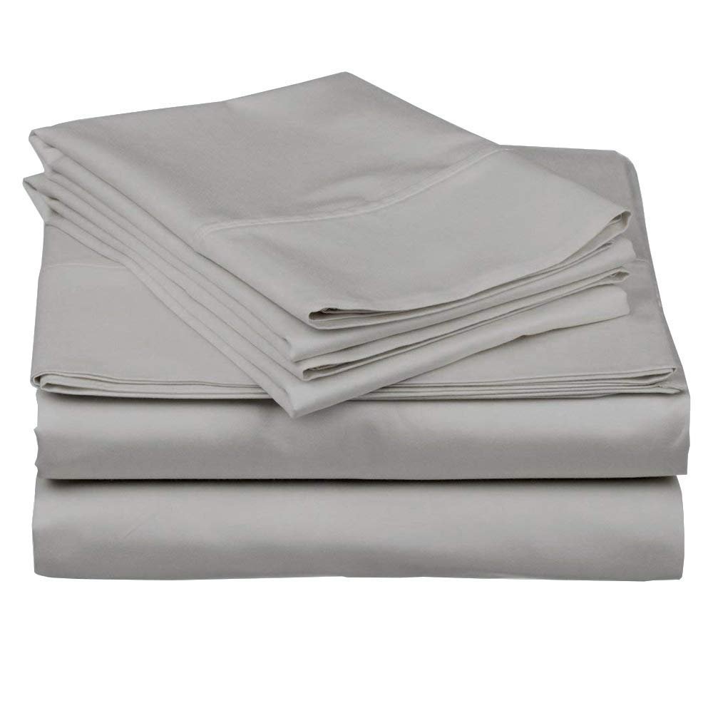 100% Egyptian Cotton 1000 Thread Count Luxury Soft Italian Finish 6-Piece Bed Sheet Set (1 Fitted, 1 Flat, 4 Pillowcase) Fits Upto 6-9 Deep Pocket (Queen Size, Silver Grey Color) Solid Pattern