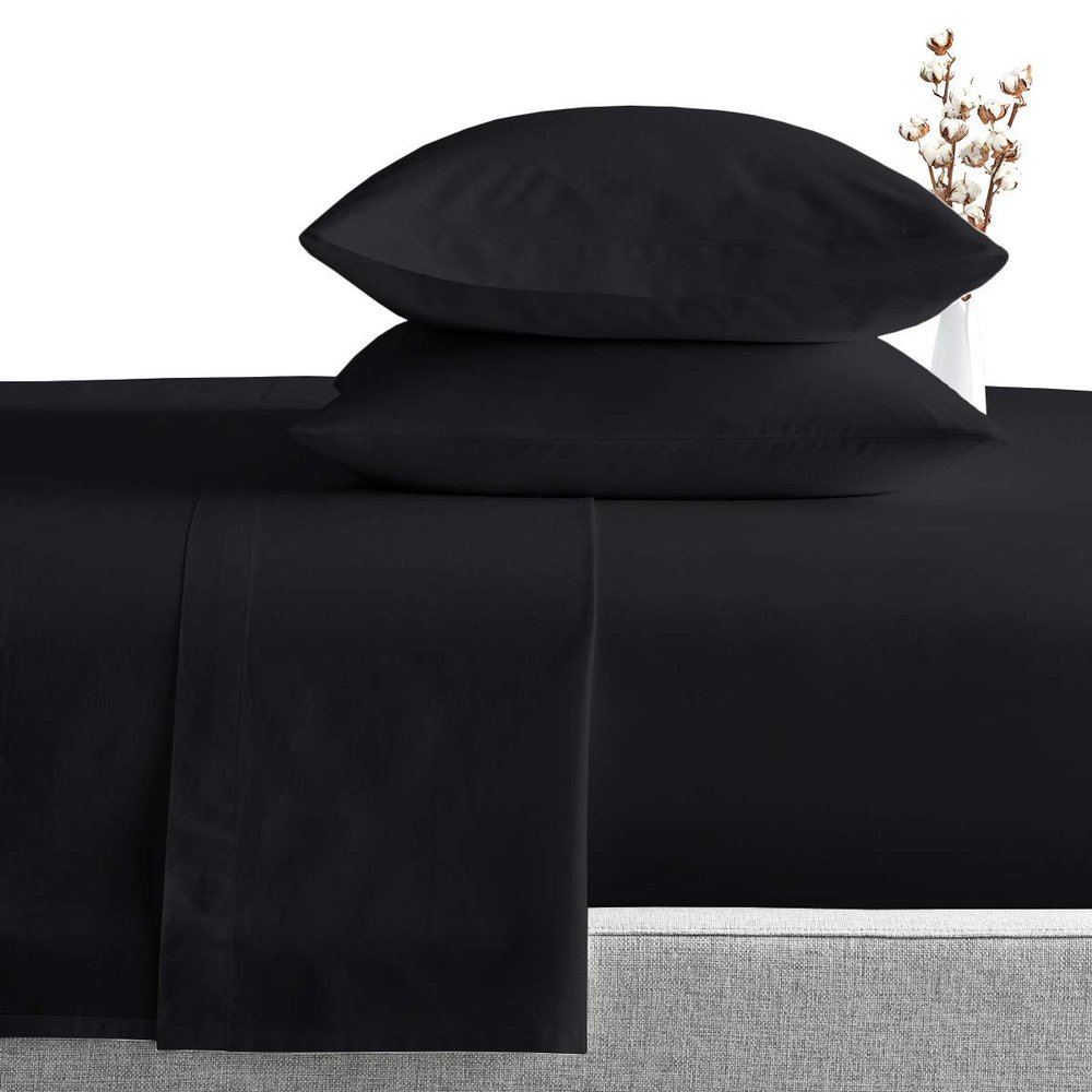 100% Egyptian Cotton 1000 Thread Count Luxury & Ultrasoft 6-Piece Bed Sheet Set (1 Fitted, 1 Flat, 4 Pillowcase) Fits Upto 21-24 Deep Pocket (King Size, Black Color) Solid Pattern