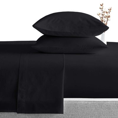 100% Egyptian Cotton 1000 Thread Count Luxury & Ultrasoft 4-Piece Bed Sheet Set Fits Upto 21-24 Deep Pocket (Queen Size, Black Color) Solid Pattern